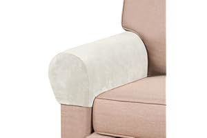 GAMUKAI 2 Pack Velvet Stretch Armrest Covers - Non Slip Sofa Chair Covers, Soft Elastic Arm Protectors for Living Room Couch, Office Chair, Recliner (White)