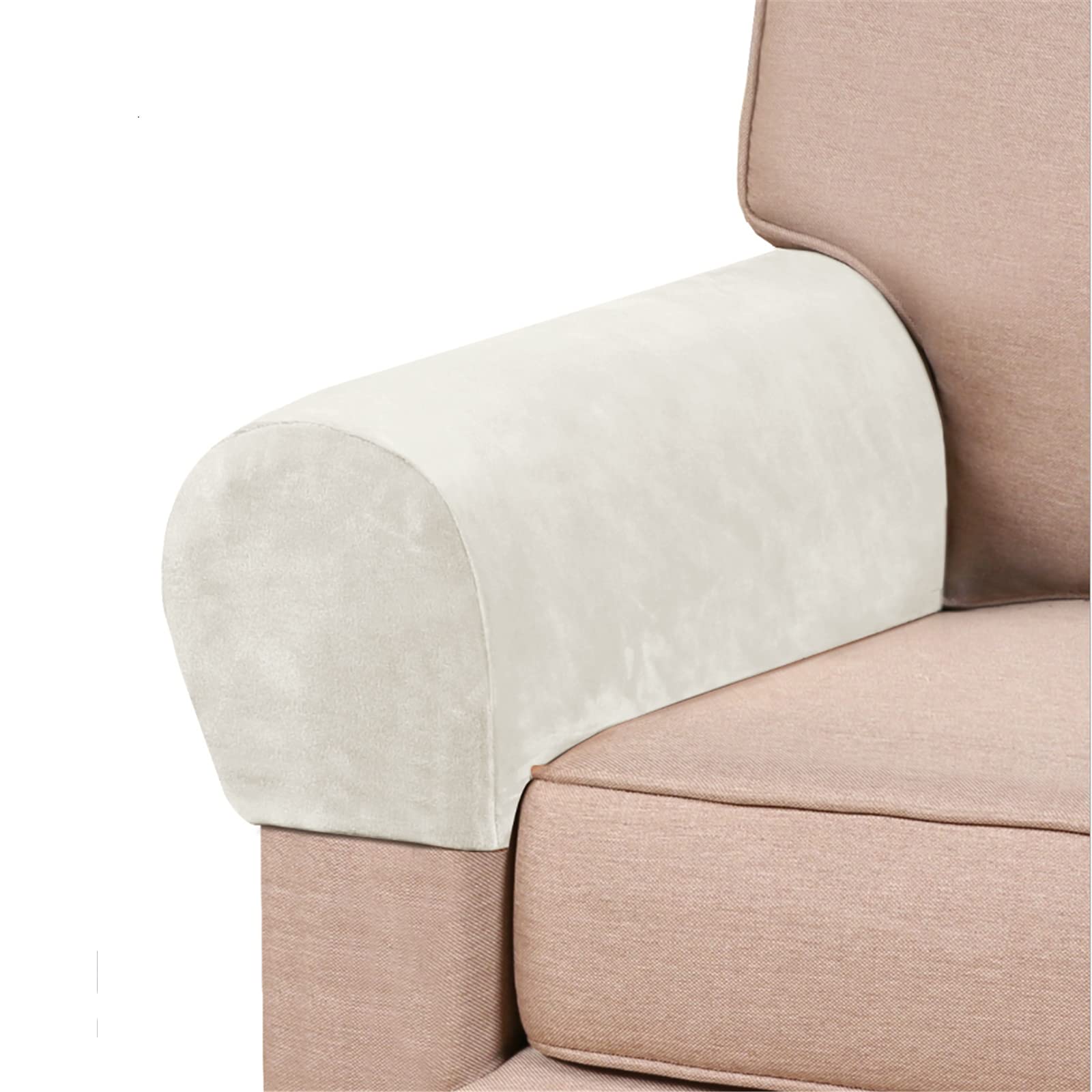 Photo 1 of GAMUKAI 2 Pack Velvet Stretch Armrest Covers - Non Slip Sofa Chair Covers, Soft Elastic Arm Protectors for Living Room Couch, Office Chair, Recliner (White)