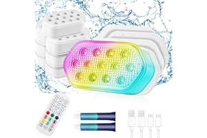 QOLNBY Pool Lights, Rechargeable Submersible LED Lights, Pool Lights for Inground Pool, IP68 Waterproof Lights 16 Color Chase Mode Underwater Light with Rechargeable Remote-8 Pack