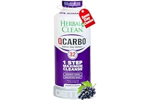 Herbal Clean Qcarbo32 Same Day Detox Cleanse Drink (32 fl oz) - Grape Flavor Full Body Cleanse* Detox Drink for high Toxin Level*, Vitamin B2 and Vitamin B12 for Men & Women
