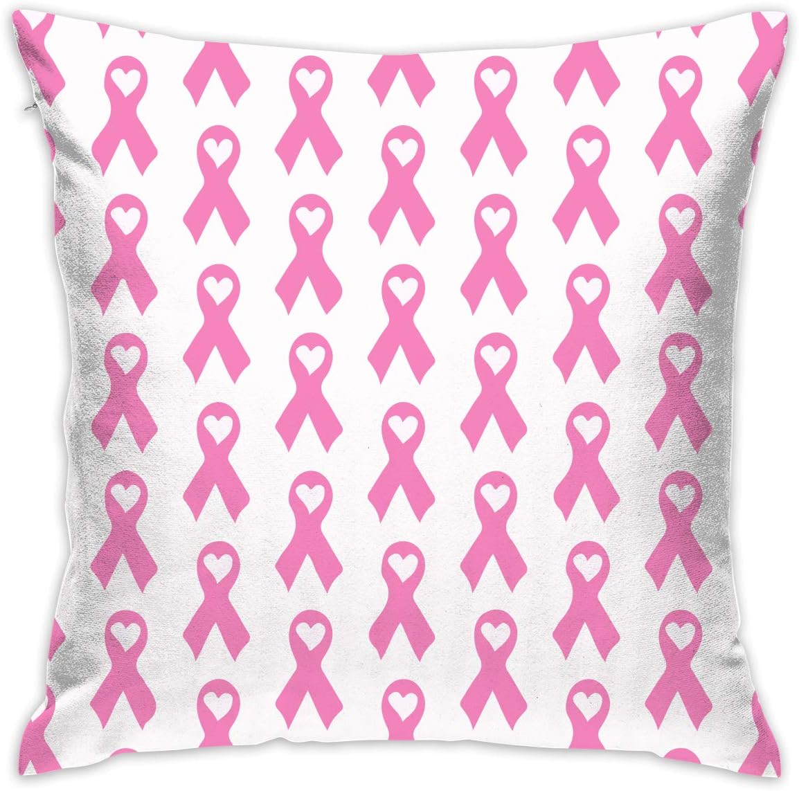 Breast Cancer Awareness Ribbon with Heart Pattern Decor Throw Pillows