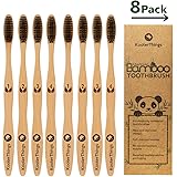 Biodegradable Natural Charcoal Bamboo 8 Toothbrushes (Two Packs of 4 | BPA Free Soft Bristles | Biodegradable, Compostable, Eco Friendly, Natural, Organic, Vegan, Kooler-Things