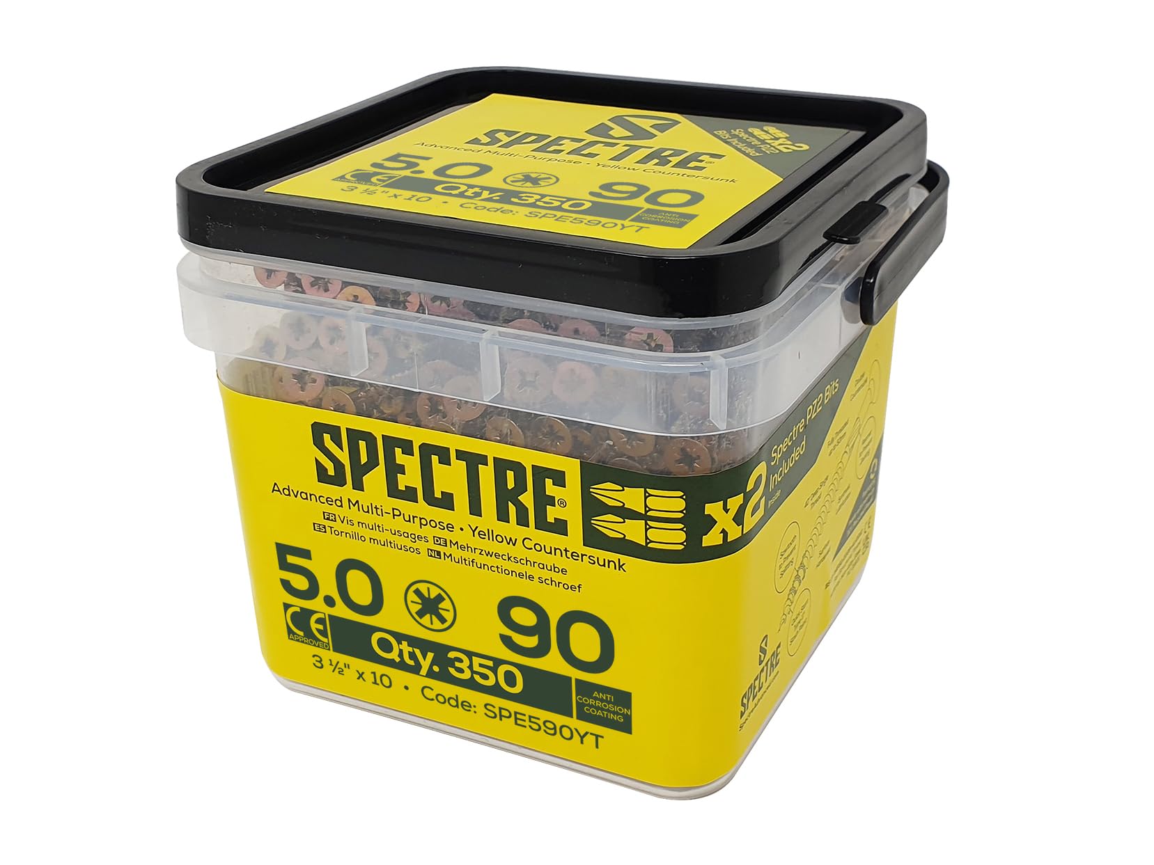 F/FIX SPECTRE WOODSCREW 5.0X90 YELLOW TUB 350