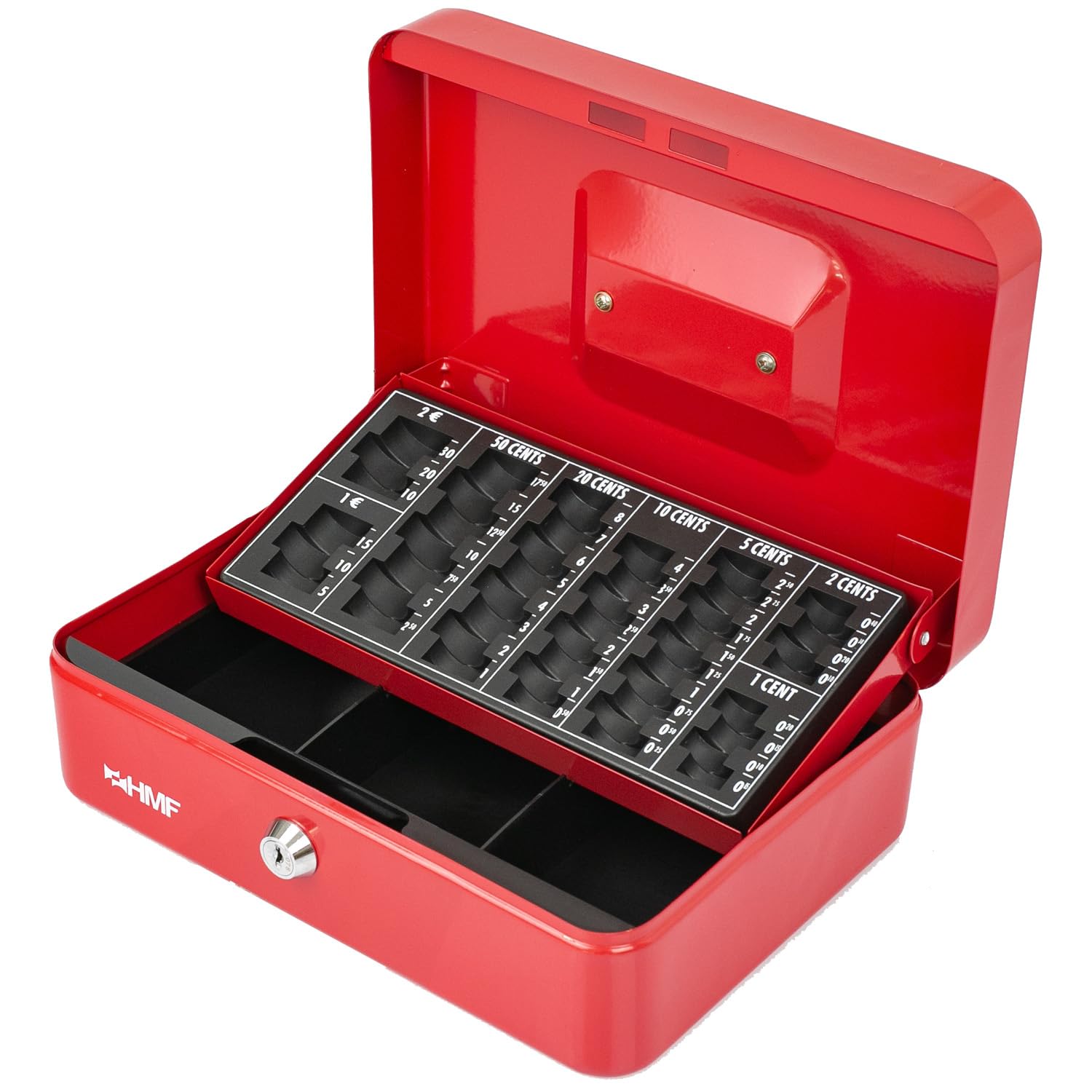 HMF 10022-03 Cash Box with EURO Coin Tray 25 x 18 x 9 cm, red