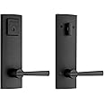 Baldwin Spyglass, Front Entry Handleset with Interior Lever, Featuring SmartKey Deadbolt Re-Key Technology and Microban Protection, in Matte Black, Full Escutcheon