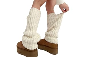 Women Vintage Ribbed Knit Slouch Fuzzy Leg Warmer Boot Cover Thickened Warm Furry Leggings Long Socks