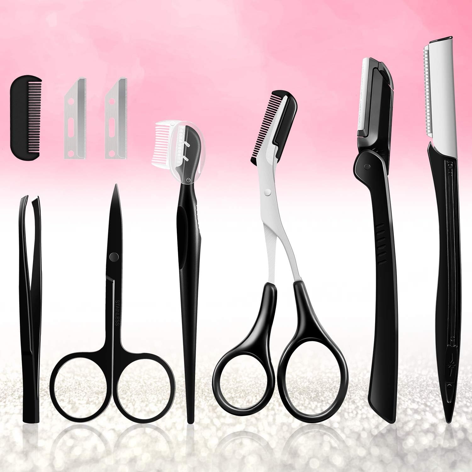 Vextronic Eyebrow Razor,6 in 1 Eyebrow Kit,Multipurpose Exfoliating Dermaplaning Tool Face Razors for Women, Including Facial Trimmer Shaver,Eyebrow Brush,Scissors,Tweezers,Storage Bag: Home Improvement