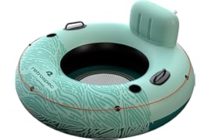 Siesta Float 48" Inflatable River Tube | Heavy-Duty Water Float w/Backrest & Cup Holders | 300 lbs | Repair Kit | Pool, Lake 