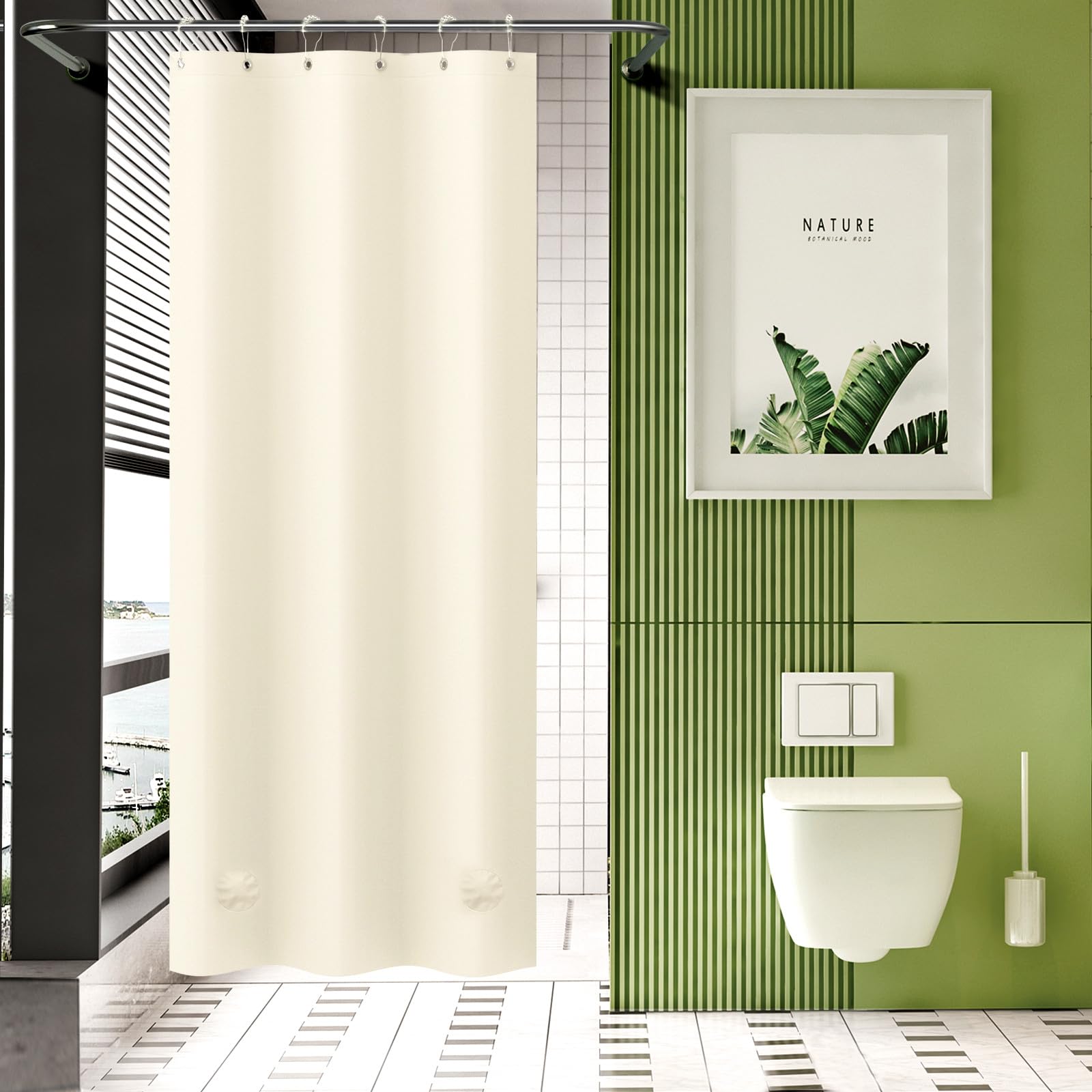 AmazerBath Plastic Shower Curtain, 40 x 72 Inches PEVA Shower Curtain with Heavy Duty Clear Stones and 7 Grommet Holes, Waterproof Thick Bathroom Plastic Shower Curtains-Beige