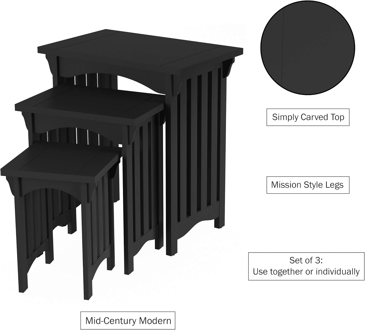 Home Lavish Nesting Set of 3, Traditional with Mission Style Legs for Living Room Coffee Tables or Nightstands Accent Furniture (Black): Furniture & Decor