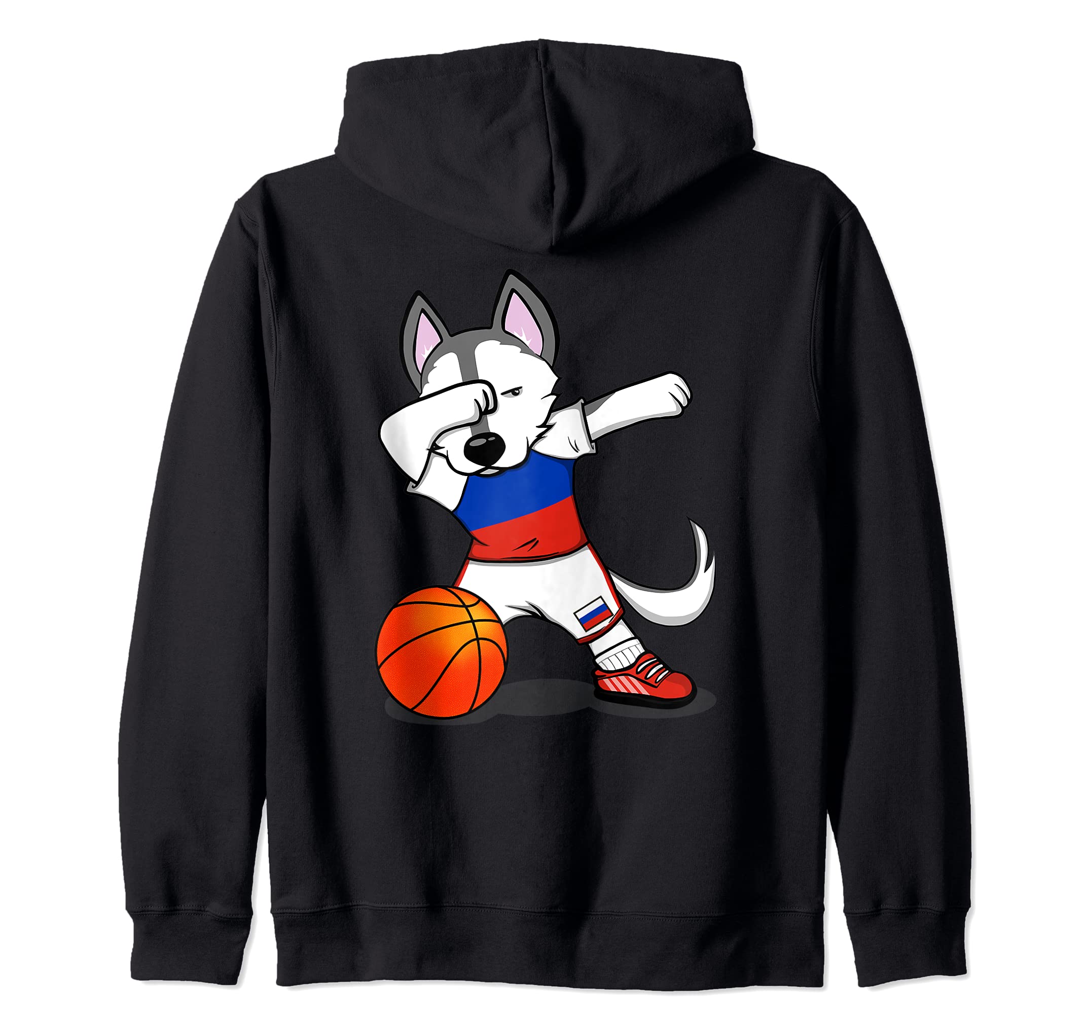 Dabbing Husky Russia Basketball Fans Jersey - Russian Flag Zip Hoodie