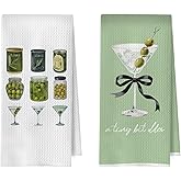 BlissfulAbon Dirty Martini Gifts Kitchen Towels Set - Martini Cocktail Lovers Gifts Dish Towels, Coquette Bow Cocktails Decorative Waffle Hand Tea Towel, 16x24 Inches Set of 2