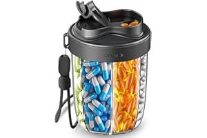 NAVIKIA Large Pill Organizer with 7 Large Compartments - Portable Pill Dispenser for Travel, Anti-Mix Design & Wide Opening Design, Easy Access to Vitamin Dispenser, Includes 20 Blank Stickers (Black)