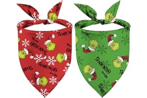 SARYBEI Christmas Dog Bandanas Puppy Scarf - Merry Christmas Dog Outfits - 2 Pcs Adjustable Holiday Party Birthday Triangle Reversible Pet Costume for Small Medium Large Dogs