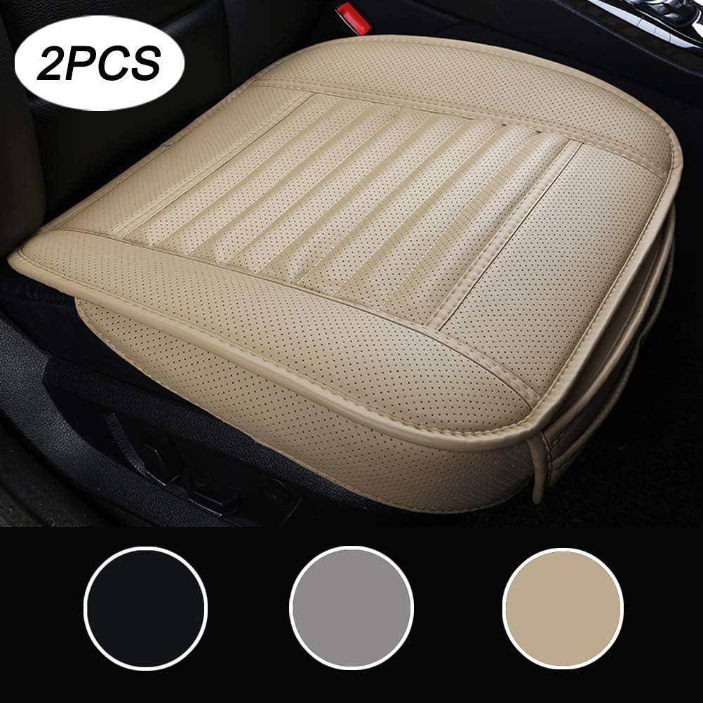 LUOLLOVE PU Leather Car Seat Covers Protectors For Front Seats Bottom,Bamboo Charcoal Breathable Full-wrapped Without Backrest,Compatible for 95% Cars,52 * 51 cm (2-Pack,Beige)