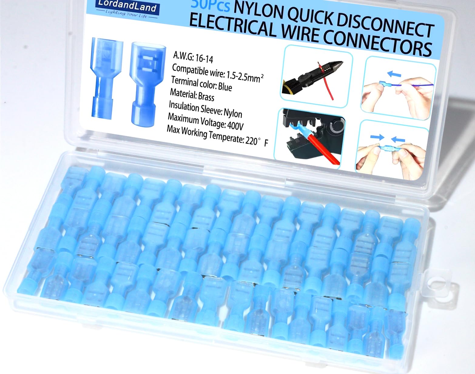Photo 1 of 50PCS Blue 16-14 AWG Nylon Female Spade Connectors Electrical Insulated Wire Crimp Terminals for Automotive,Electronics Wiring Connect Quick Disconnect Crimp Terminals for 16,14 Gauge Wire