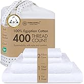 Threadmill Egyptian Cotton Queen Sheet Set | 100% Certified Egyptian Cotton Sheets for Queen Size Bed | Queen Bed Sheets Set Snug Fit Deep Pocket | Soft Cooling Damask Jacquard Bedding Set | White