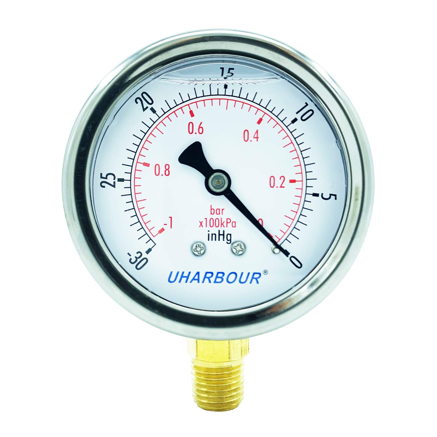 21/2 dial UHARBOUR Glycerin Filled Low Pressure Gauge 60psi/4bar Brass