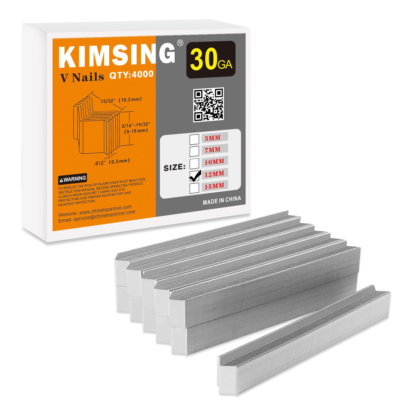 KIMSING 12mm Leg Length V Nails, 4000PCS/Box, Hard Wood Type Wood Joining Nails, for V1015 Picture Frame Nailer Gun, Framing Joiner, V-Nailer