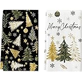 Artoid Mode Black Golden Xmas Tree Merry Christmas Kitchen Towels Dish Towels, 18x26 Inch Farmhouse Ornaments Winter Decoration Cleaning Set of 2