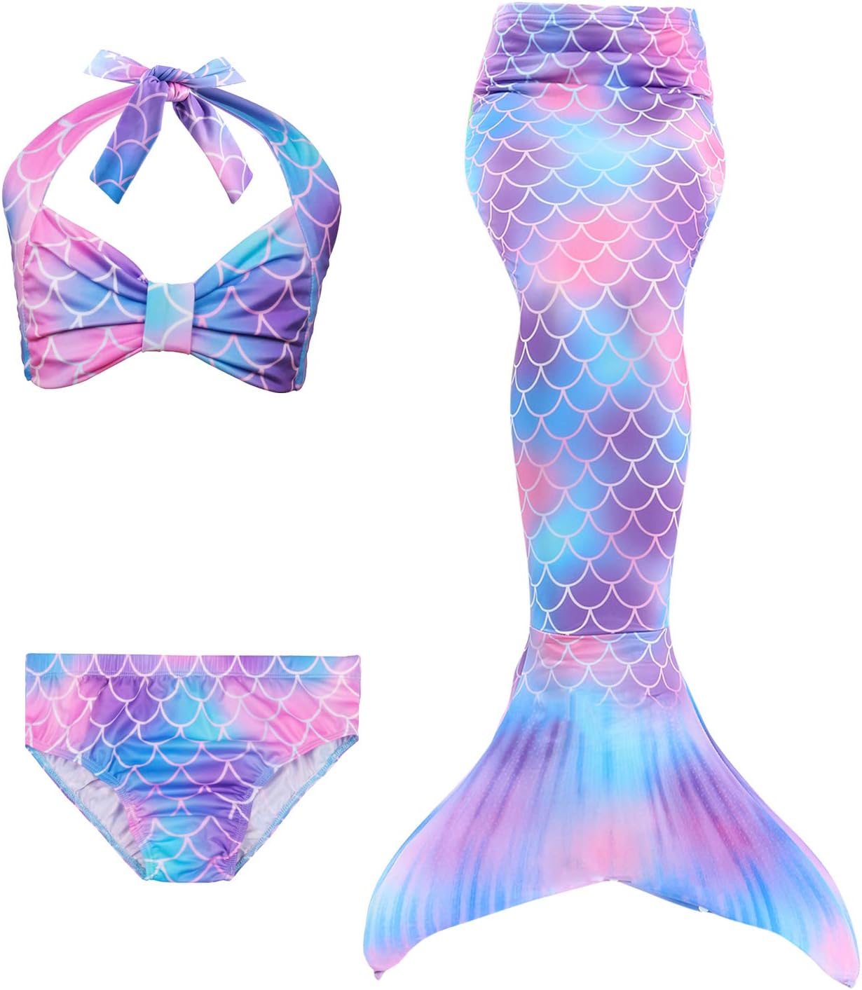 Kids Girls Mermaid Swimming Costume Included 3PCS Swimmable Bikini Swimsuit