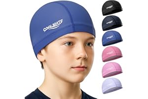 COOLMATE GLOBAL COOLMATE Fabric Swim Cap for Adult Women Men Kid 3 4 6 8 14 16, Silicone Water Resistant Layer, Cloth Swim Cap Gifts for Swimmers, Lightweight and Comfortable for Pool, Lap Swimming (Dark Blue, S)