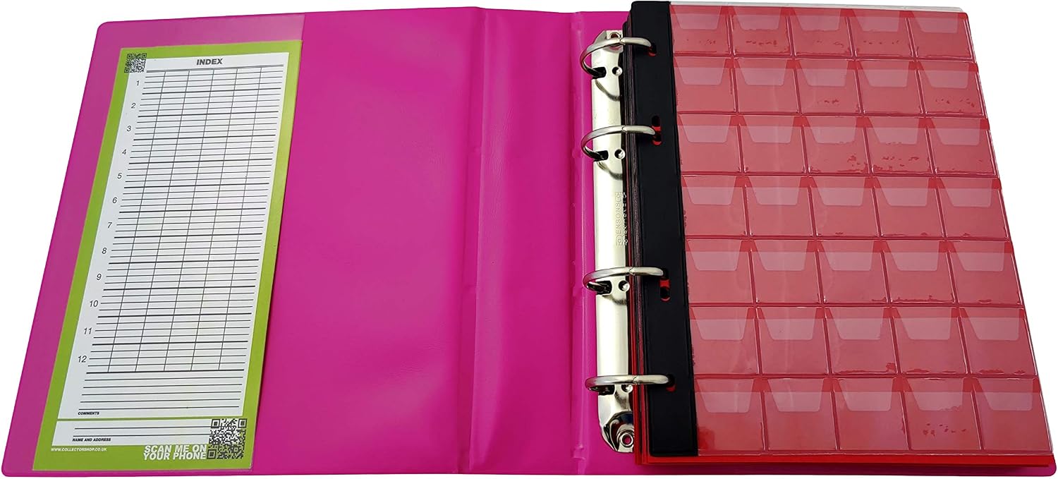 COLLECTOR Coin Album for Mix sizes coins from small till large coin - with pages and red dividers + index (Album for 221 coins, PASTEL PINK) - Image 4