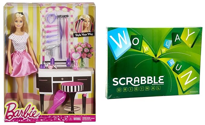 Barbie Doll and Playset + Mattel Scrabble Board Game