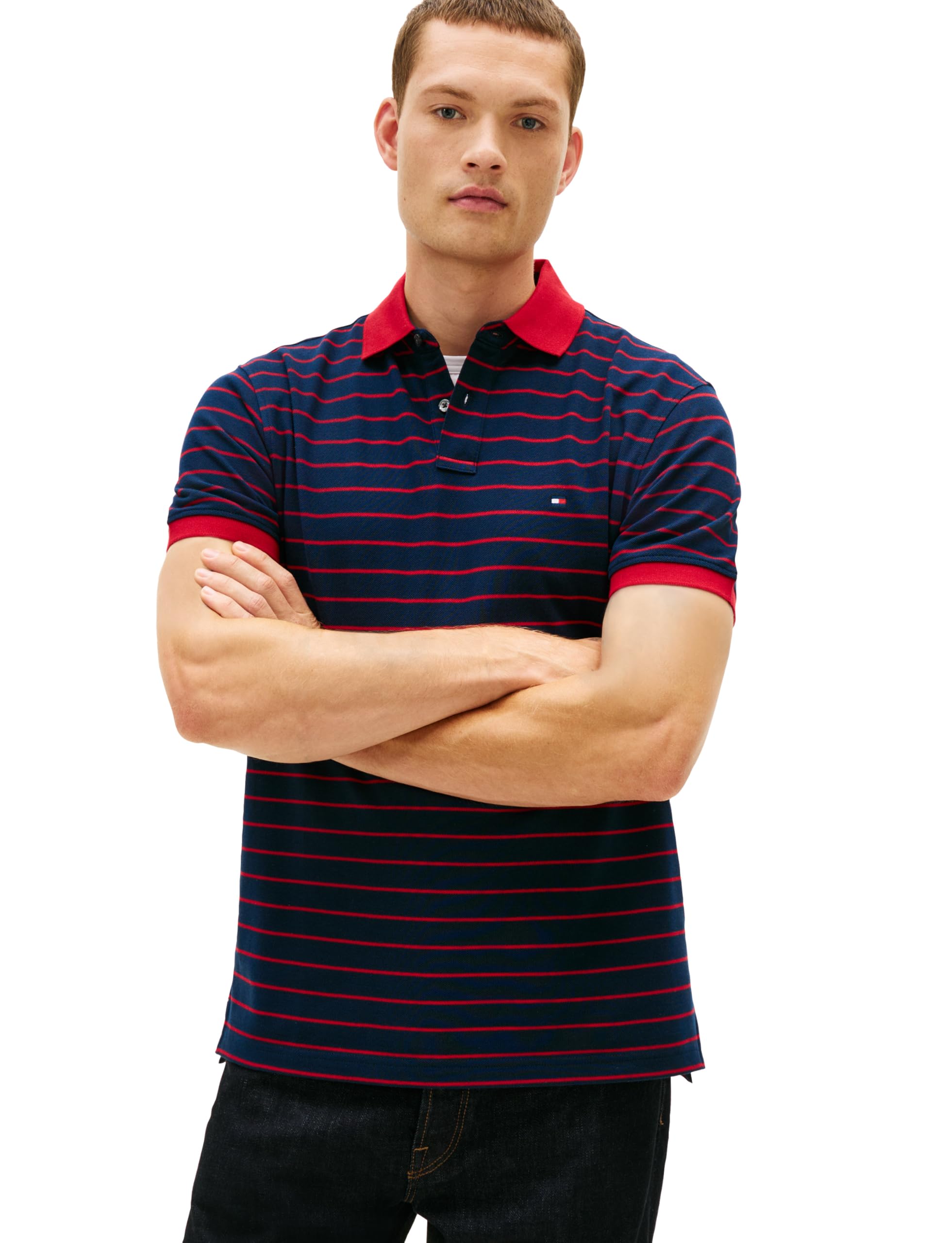 Tommy Hilfiger Men’s 1985 Classic Short Sleeve Polo, Dark Night Navy/Medium RED XX-Large