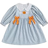 Toddler Baby Girl Halloween Clothes Pumpkin Embroidery Dresses Plaid Long Sleeve Smocked Dress Fall Winter Outfit