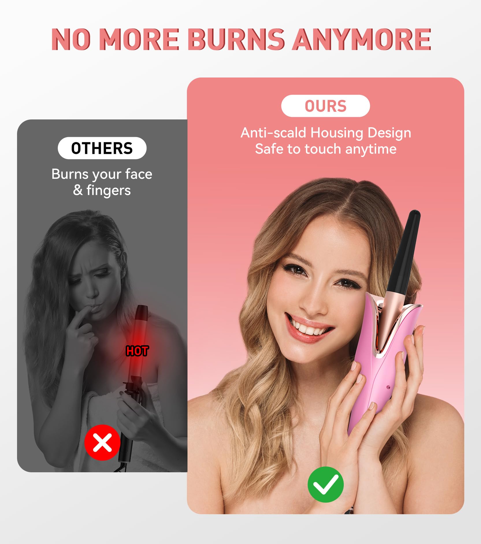 Automatic Curling Iron, Curling Wand Self Rotating for Medium and Long Hair, with Guider Rod - Easy to Use, No Burns, No Tangle, Fast Curl, 1 Inch, Dual Voltage, Automatic Hair Curler for Teen Girls