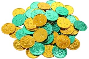 KOATOBBOR 100 PCS St. Patrick's Day Shamrocks Coins,Green and Gold Coins St. Patrick's Day Party Decorations
