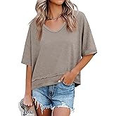 Cicy Bell Womens Summer V Neck T Shirts Casual Short Sleeve Flowy Tops Cute Loose Fit Basic Tees