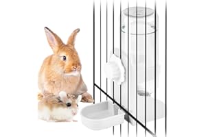 kathson Rabbit Water Dispenser for Cage 17 Oz Hanging Guinea Pig Water Bottle No Drip Gravity Automatic Bunny Water Bottle No Leak Small Animal Water Bottle for Chinchilla Ferret Hamster（White）