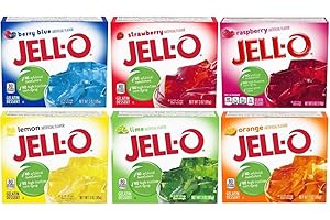 SPICE OF LIFE Jell-O Variety Pack, Berry Blue, Strawberry, Raspberry, Lemon, Orange, and Lime, 1 Box of Each (6 Pack) - with Make Your Day Mini Bamboo Spatula