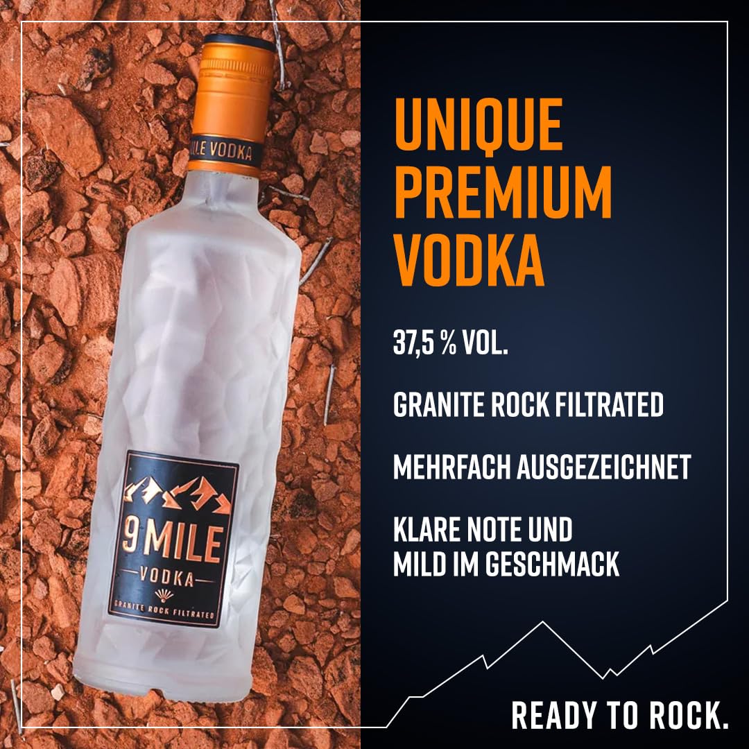9 MILE Vodka 0,7l – 37,5% Vol. Premium Vodka mit LED-Beleuchtung, Granite Rock Filtration & mildem Geschmack – ideal für Longdrinks, Cocktails oder den puren Genuss 3