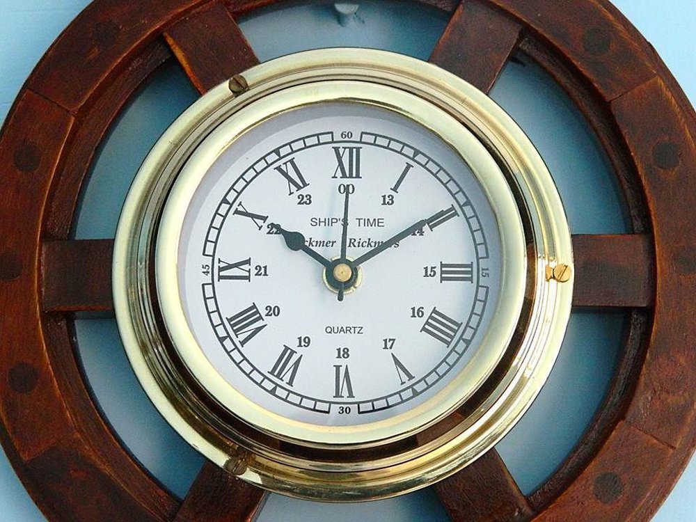 Ship's Time Wood and Brass Ship Wheel Wall Clock 12" Amazon.co.uk
