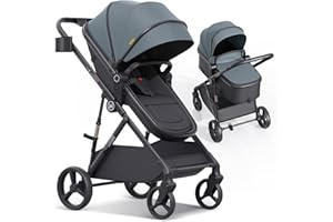 newyoo Baby Bassinet Stroller, Convertible Infant Strollers w Reversible Seat & Cup Holder, 3-in-1 Rear-Facing Pram from Newborn to Toddler, One-Hand Easy Fold, Coches para Bebes, Revo C10, Grey