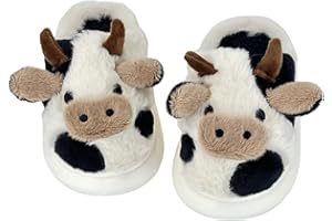 XIXITIAO Girls Boys Cow Slippers for Toddler Kids, Cute Fuzzy Cartoon Whale Rabbit Dinosaur Animal Slippers, Fluffy House Bedroom Shoes for Indoor