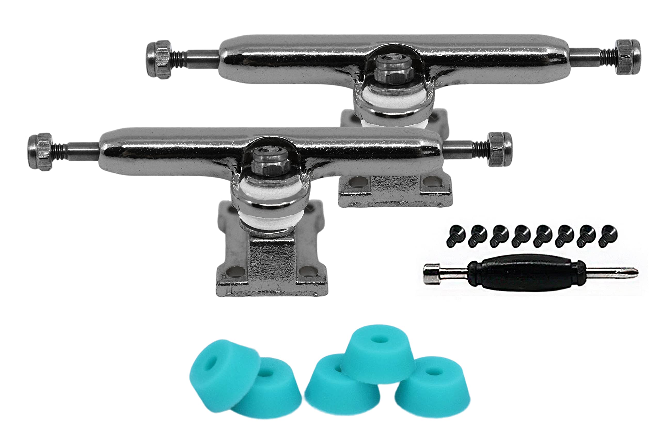 34mm Prodigy Gen2 Pro Fingerboard Trucks - Pro Style Base and Hanger with Custom Pivot Tuning and Pro Duro Bubble Bushings - Silver Colorway