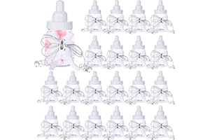 PINKXHY 80 Pcs 3.5 Inch Baby Mini Milk Bottle Baby Shower Favor with Small Plastic Bear Candy Bottle with Ribbon for Boy Girl Newborn Baptism Party Decor (White)