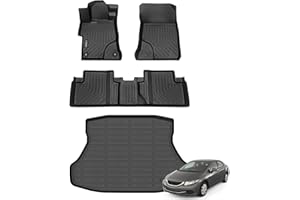 AZYT Floor Mats & Cargo Liner for 2012-2015 Honda Civic & Civic Si Only Sedan (Not Coupe), All Weather Automotive TPE Floor Liners Set Anti-Slip Waterproof Accessories (Car Mats+Trunk Mat) Black
