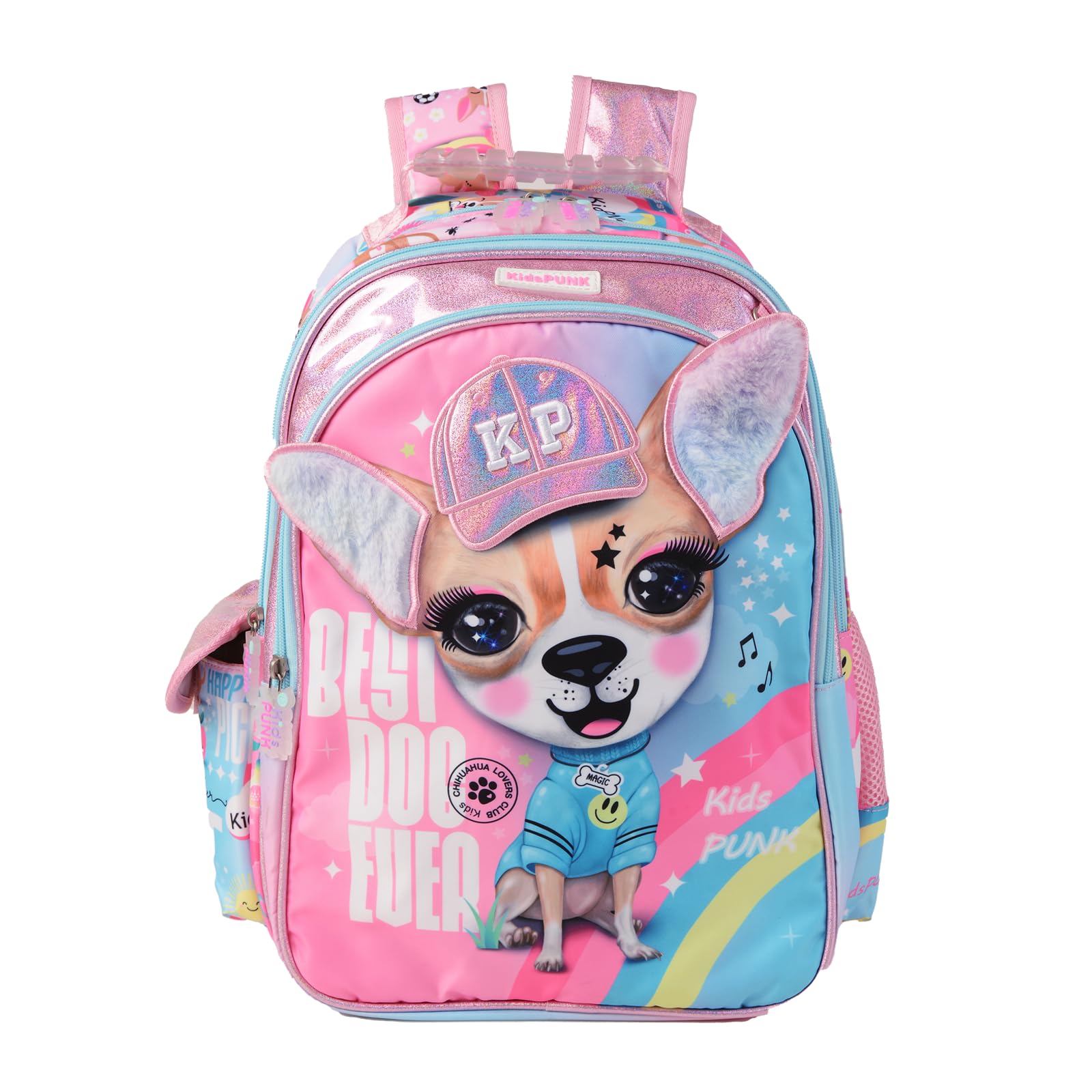 KidsPUNK Girls Backpack Kids Backpacks for Girls Cute Dog Backpack for Girls Kawaii Backpack for Preschool Elementary Kindergarten,Light Pink,Large Capacity,16 Inch