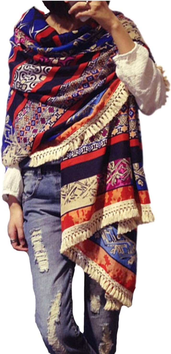 Women's Boho Bohemian Soft Blanket Oversized Fringed Scarf Wraps Shawl Sheer Gift