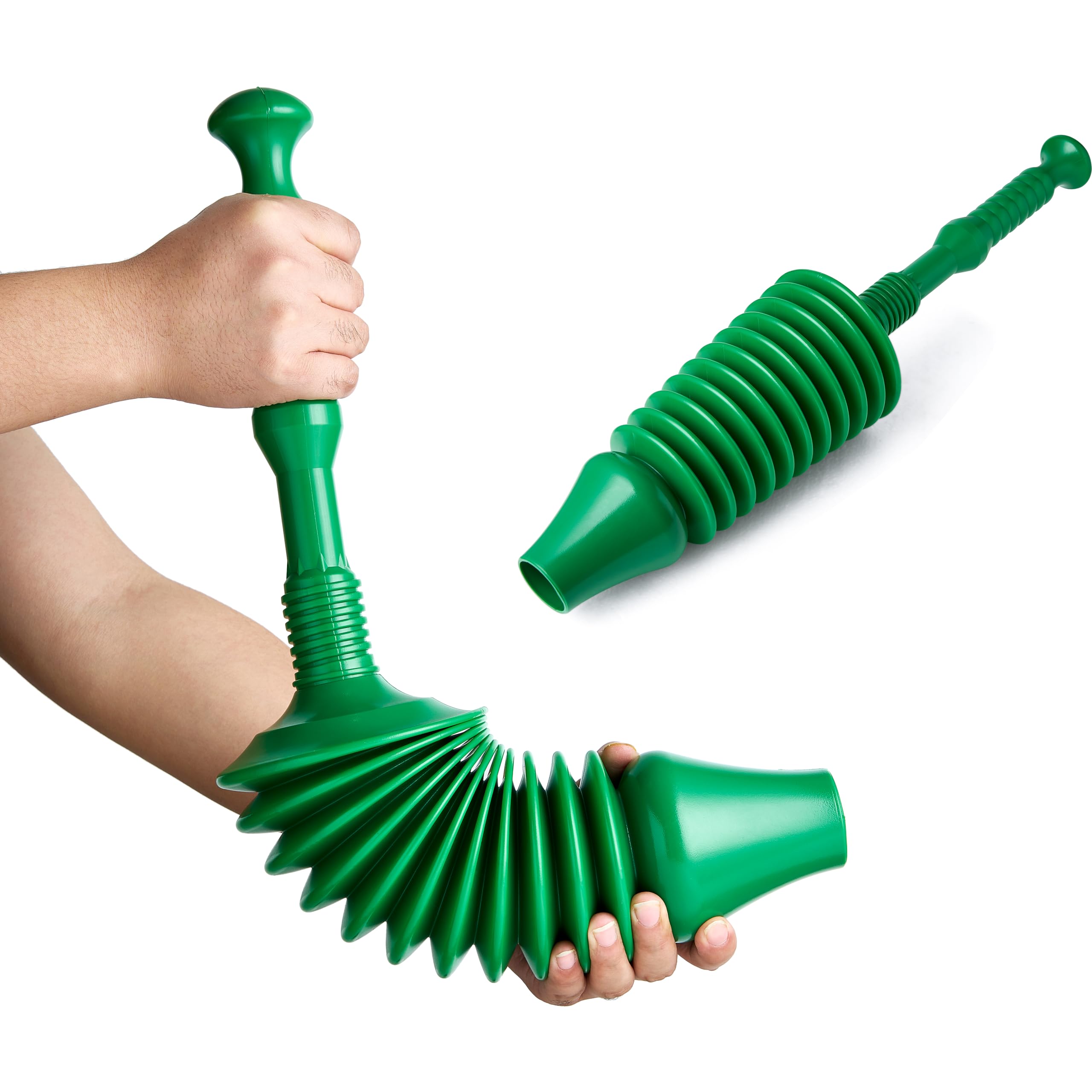 Heavy Duty Toilet Plunger, Big Powerful Toilet Unblocker for Clearing Blockage in Drains, Flexible Plumbing Suction Tool for Unblocking Toilets of All Types, Kitchens, Sinks, Baths, Green