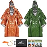 MATTISAM Emergency Poncho [4PC][Retains 90% Heat] Hands-Free with Hood, Survival Rain Poncho Thermal Mylar Raincoat