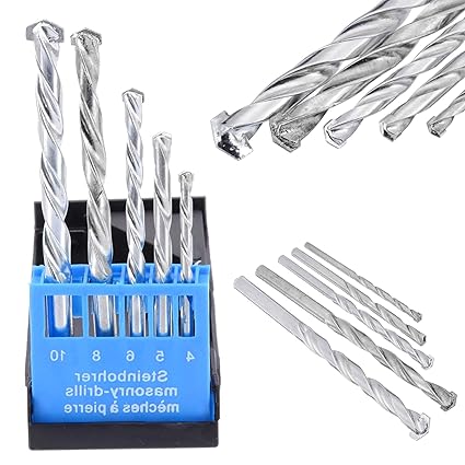 Saubhagya Global 5Pcs Masonry Drills Bits Carbon Steel Drill Bit Set for Concrete Carbide Tip Brick Tile Stone 4/5/6/8/10mm