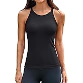 ATTRACO Women Workout Tank Tops with Built in Bra Crew Neck Basic Ribbed Tank Top Racerback Athletic Camisole Seamless