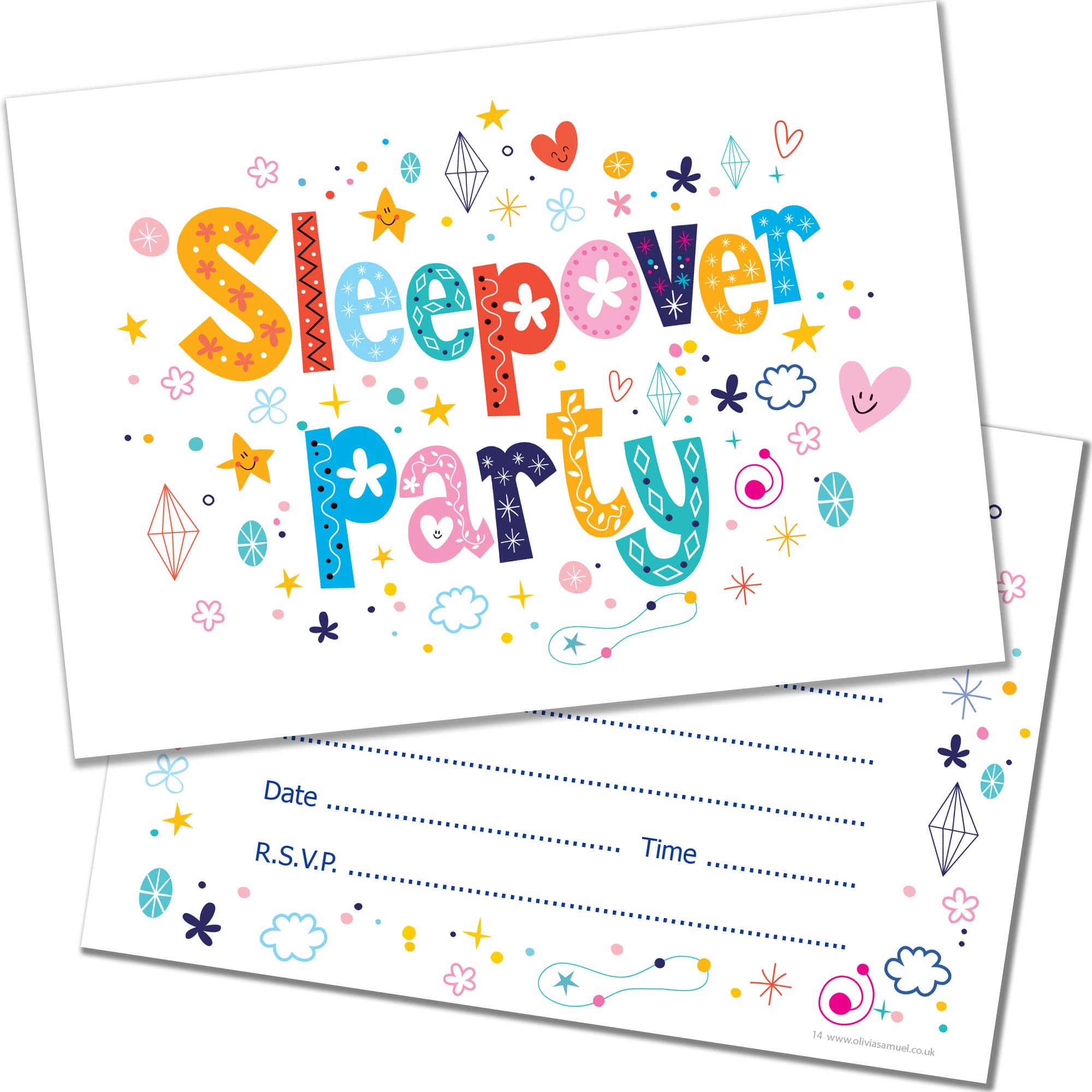 Olivia Samuel 20 x Sleepover Party Birthday Invitations from A6 Postcard Size with envelopes