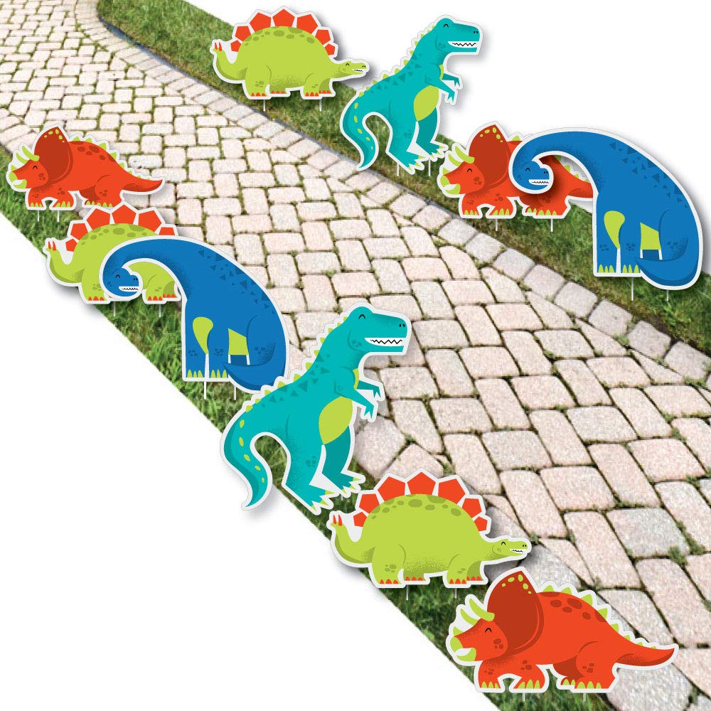 Roar Dinosaur - T-Rex, Triceratops, Stegosaurus and Brontosaurus Lawn Decorations - Outdoor Dino Mite Baby Shower or Birthday Party Yard Decorations - 10 Piece